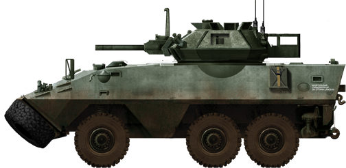The Cougar was armed with the Scorpion light tank's turret. It was based on the Piranha II 6x6 and was a pure reconnaissance vehicle.