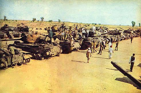 Destroyed and captured Pakistani Pattons gathered after the battle of Asal Uttar