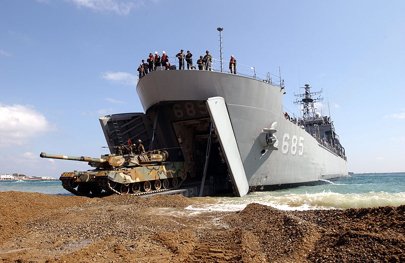 A Republic of Korea Tank drives off a Korean Amphibious Ship
