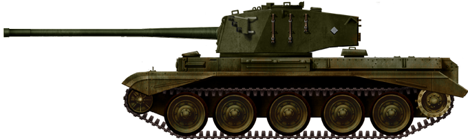 The FV4101 Charioteer (1950) was a Cold War recycling of the hull, fitted with a new turret housing the 20-pdr (84 mm/3.3 inch) gun, first intended for the Army Reserve Territorial units.