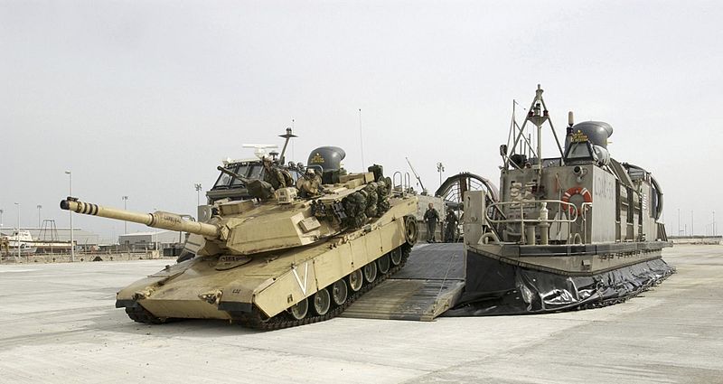 Marine M1A1 offloading from Landing Craft Air Cushioned vehicle (LCAC)