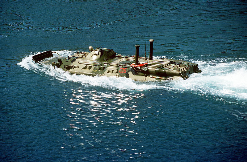 Russian BTR-80 swimming
