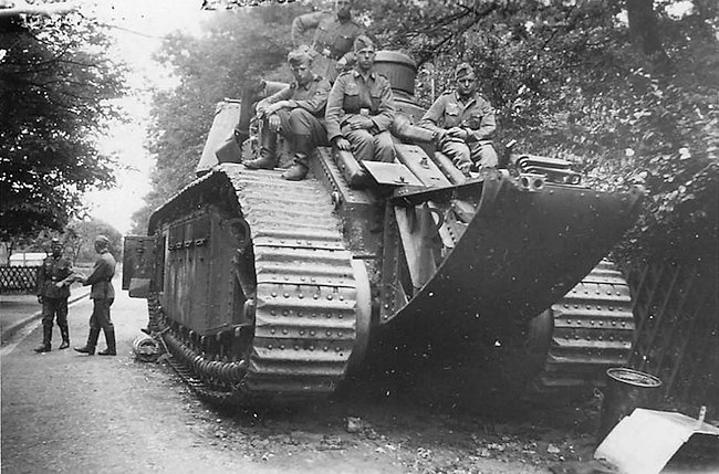 Captured FCM-2C heavy tank with trench crossing tail