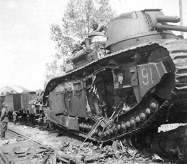 This is a photo of the other side of FCM 2C No.91 Provence Tank showing the damaged caused by the crew.
