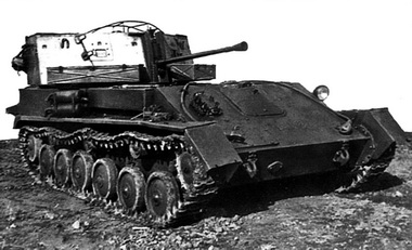 A ZSU-37 with its gun down at lowest elevation.