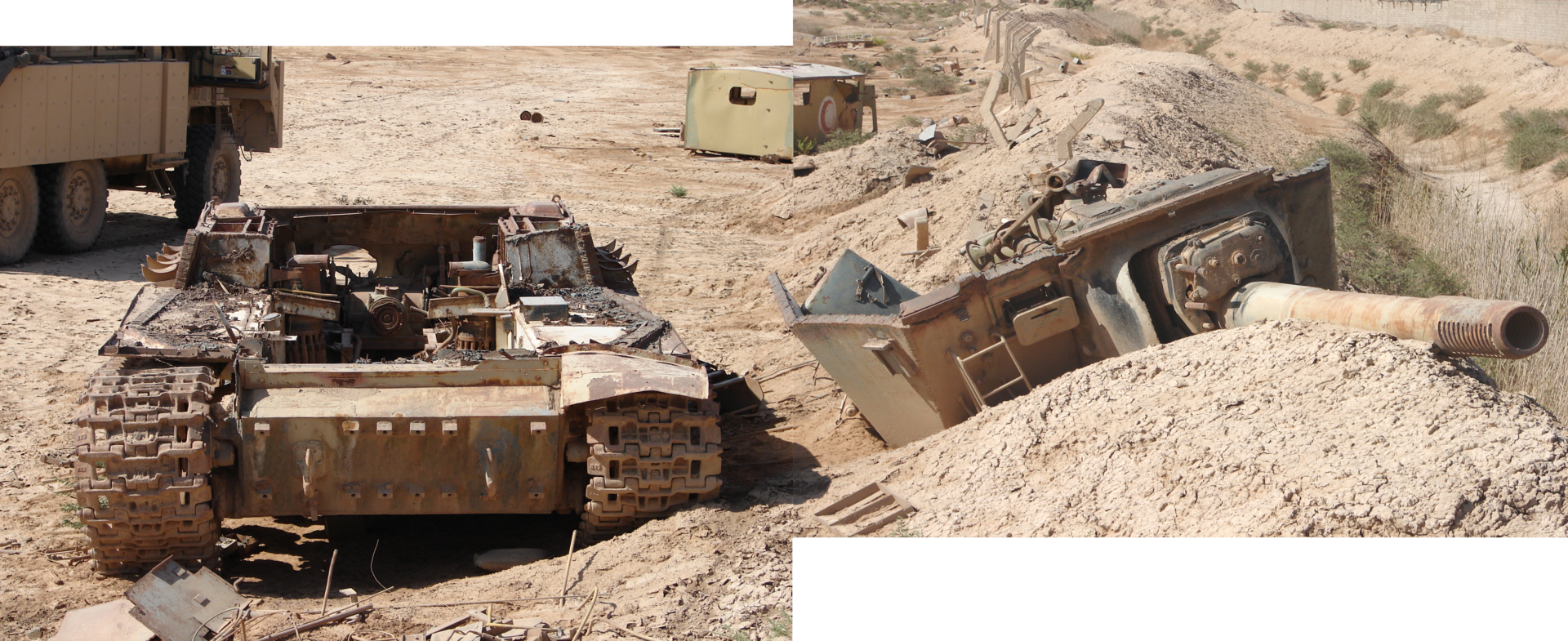 This Iraqi ISU-152 was knocked out near Camp Fallujah by a coalition airstrike. The fighting compartment was blown off!