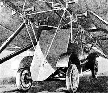 The rear of a D-8 strapped to a TB-3 bomber during parachute drills at the Dnieper, near Kiev, circa 1935