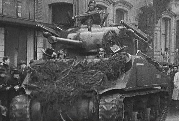 British Sherman Mk.V tanks fitted with 'Tulip' rockets.