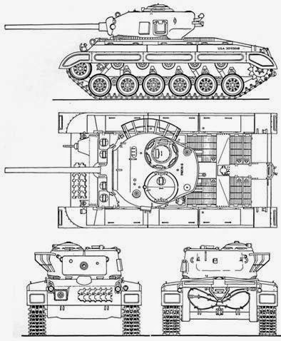 T23E3 prototype blueprint - Source: Pershing: a history of the medium tank T20 series