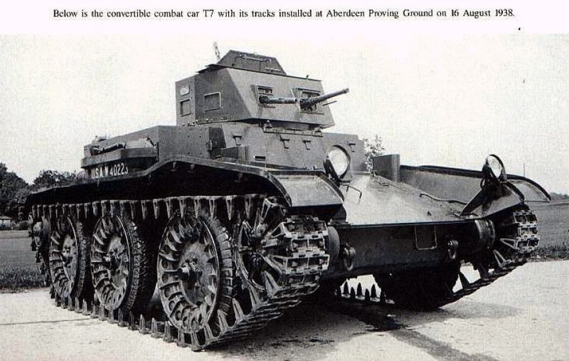 Convertible Combat Car T7. An early attempt in 1937-38 to develop a convertible tank in the idea first approached by Walter Christie in 1928-29. 