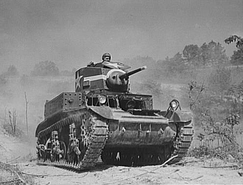 M3 Stuart training at Fort Knox Kentucky. The M3 was the first truly mass-produced wartime American tank.