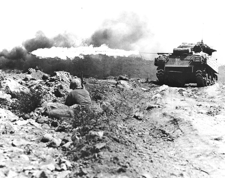 M4A3R3 Ronson flamethrower tank in Iwo Jima.
