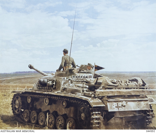 Color photo of a StuG III in Russia